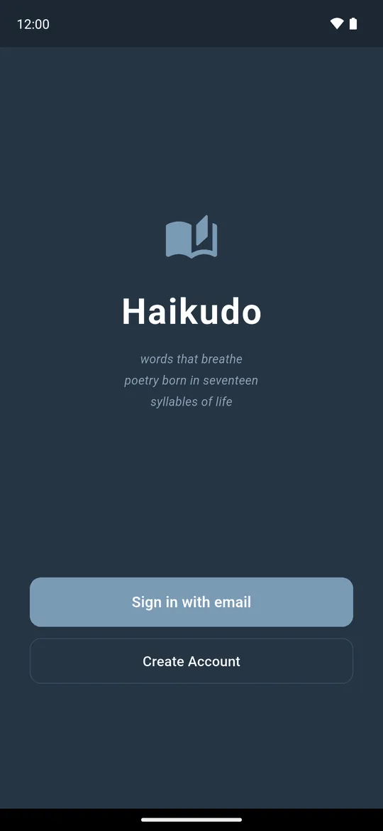Haikudo sign-in screen with Sign in with email and Create Account buttons