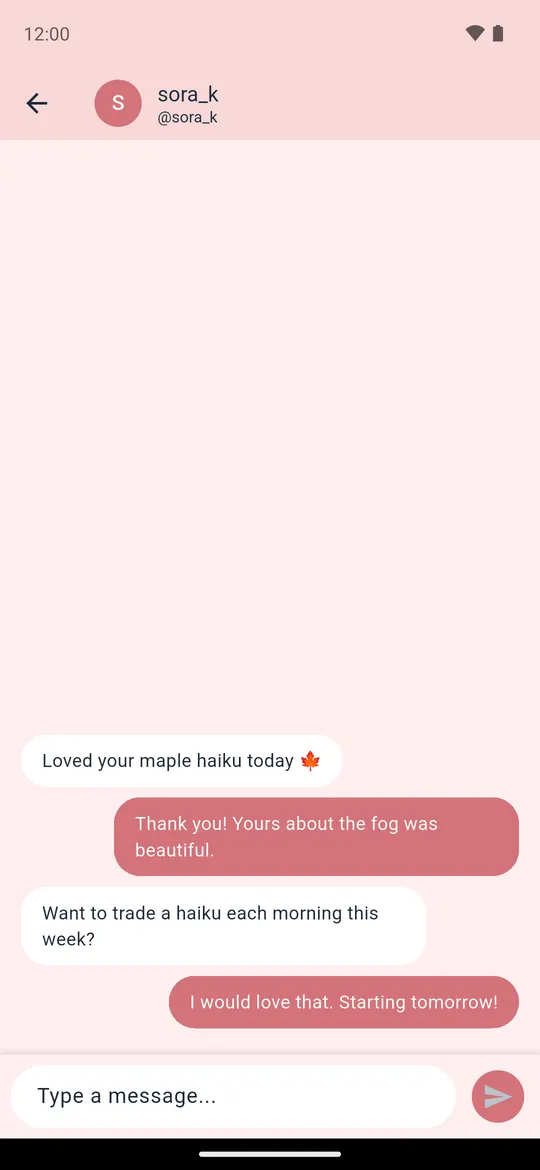 A direct-message conversation between two poets